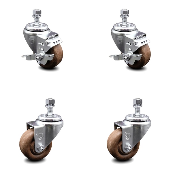 Service Caster 3.5 Inch High Temp Glass Filled Nylon 1/2 Inch Threaded Stem Caster Brakes, 2PK SCC-TS20S3514-GFNSHT-121315-2-TLB-2 - main
